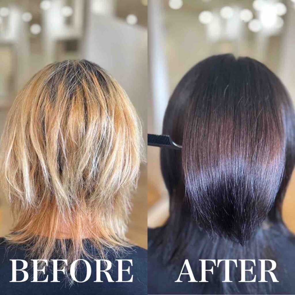 美容室careの髪質改善カラー＆ストレート施術例（20代女性：ハイダメージ毛を芯から整え、手触りの良い艶髪ロングへ）