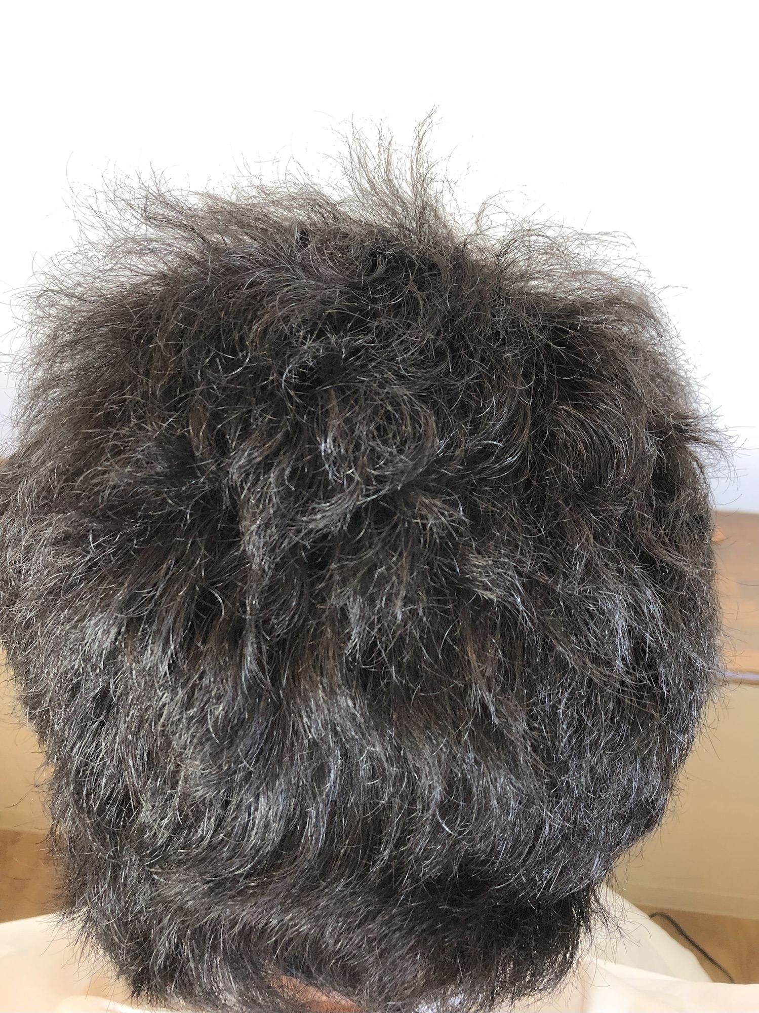 施術前の状態。硬くねじれたクセと深刻な乾燥で広がりやすい髪質