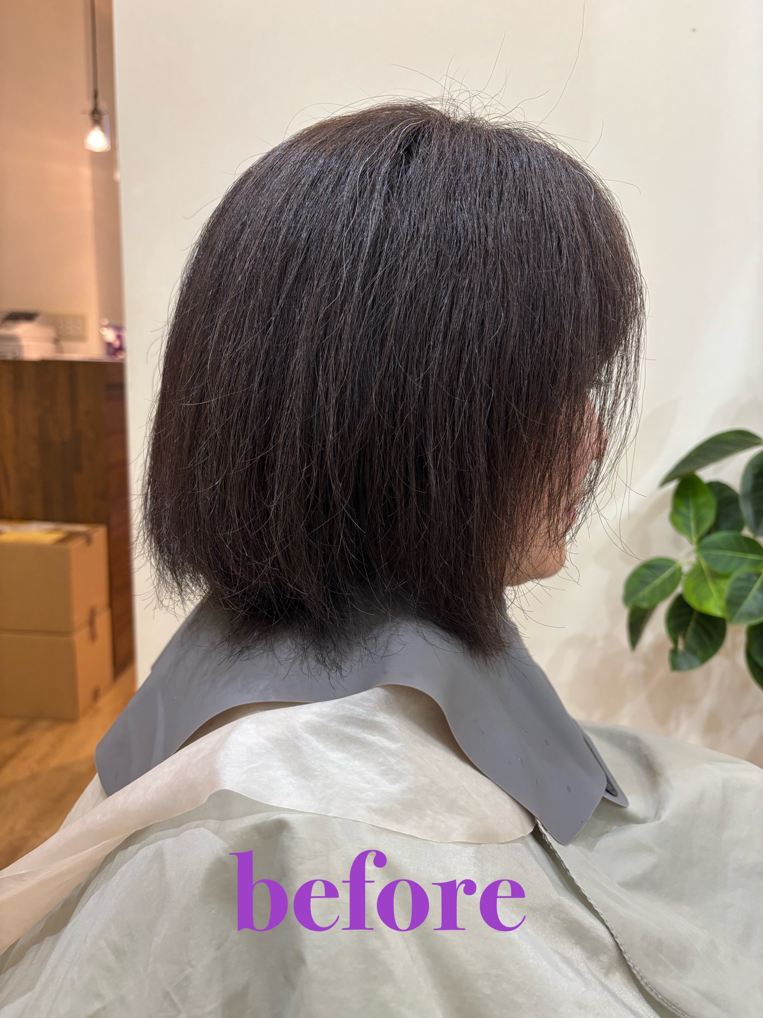 施術前の状態。クセとダメージによるパサつきで大きく広がってしまうお悩み